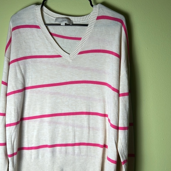 LOFT beige and Pink Striped Sweater - Picture 2 of 6